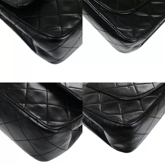 CHANEL CC Matelasse 23 Double Flap Chain Shoulder Bag Leather Black authentic - Picture 10 of 16